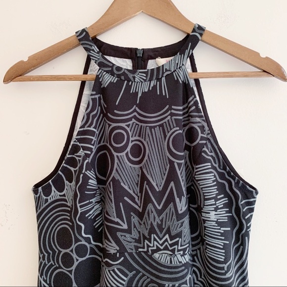 Trina Turk Floral Jersey Halter Dress 2 Black Grey - Picture 2 of 7